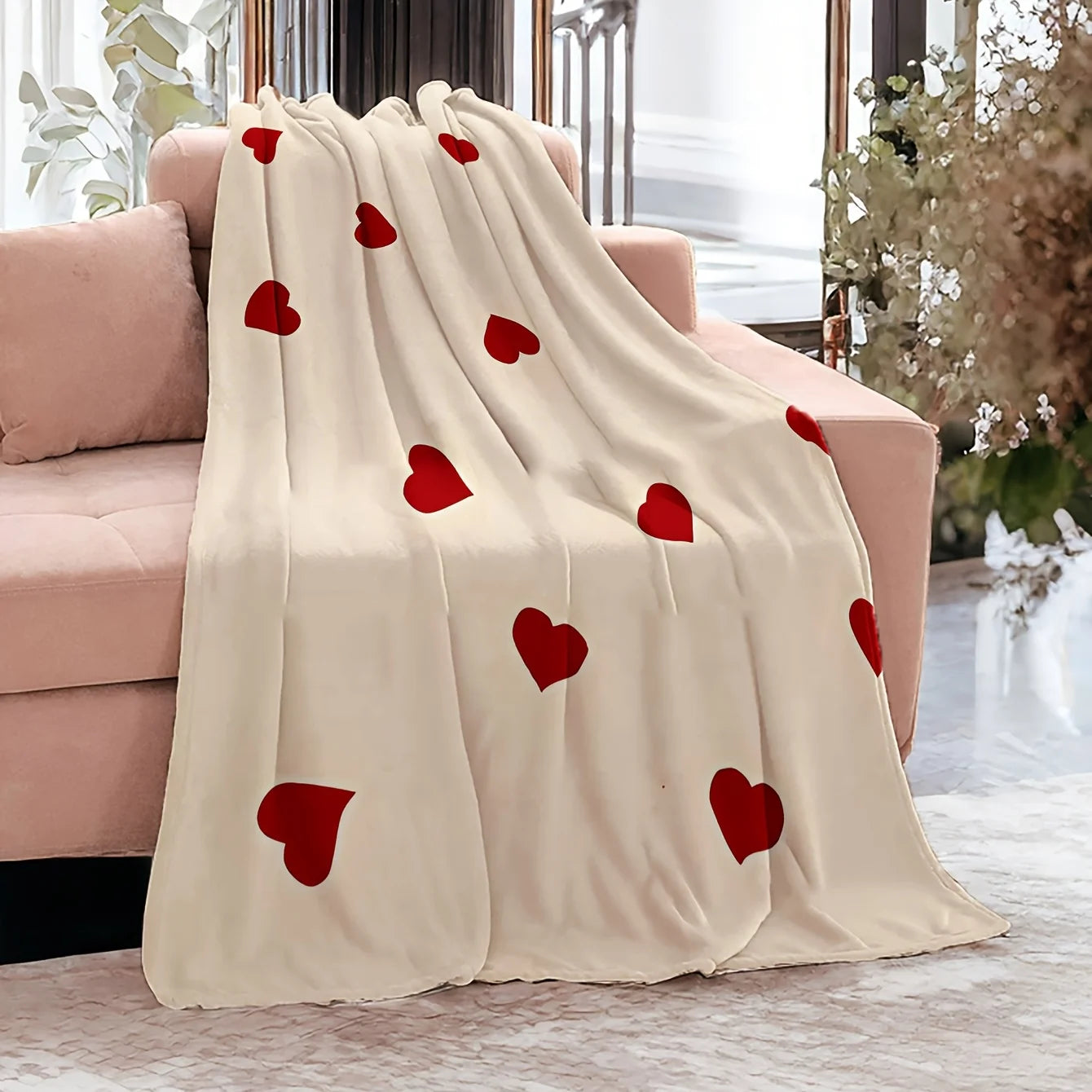 "Romantic Heart Pattern Blanket, Soft Flannel for Valentine's Day Gifts and Cozy Home Decor"