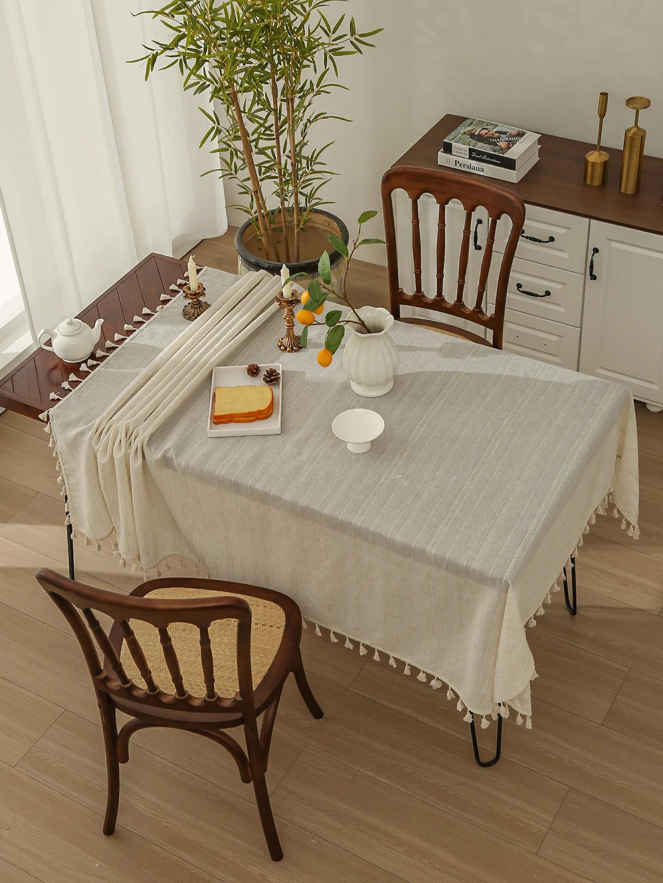 Linen Tablecloth Square Table Cloth Solid Tassel Tablecloth - Cotton Linen Table Cover